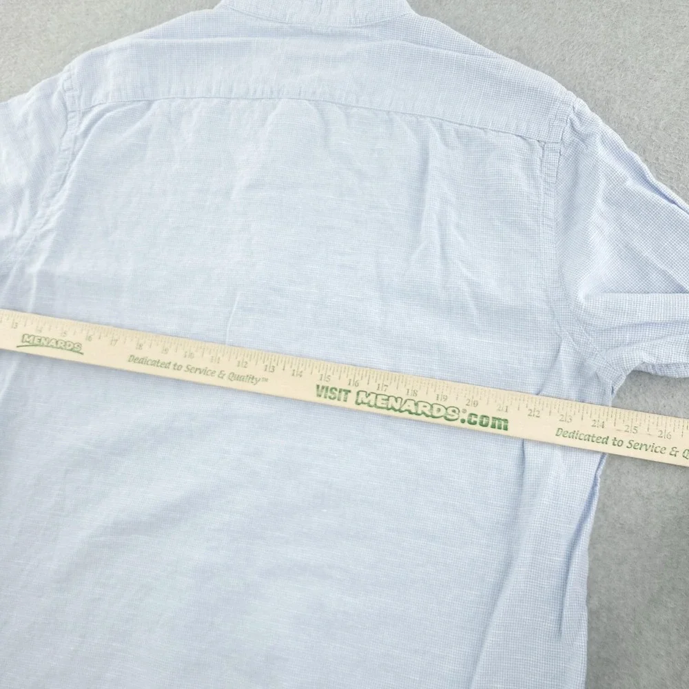 Banana Republic Shirt Mens XLT Blue Check Long Sleeve Linen Button Up Collarless